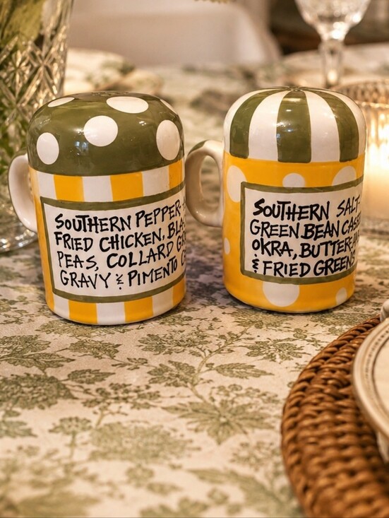 t Cabells too Other - T. Cabells Too Southern Salt & Pepper Shaker Set Ceramic Polka Dot Stripe